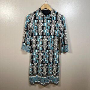 J. Mclaughlin Zelda Catalina Cloth Dress Size Small Retro Mod Mock Neck Work